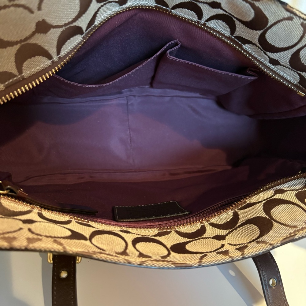 SOLD!! Coach brown multicolor holiday leather tote bag with zebra print - Picture 8 of 10